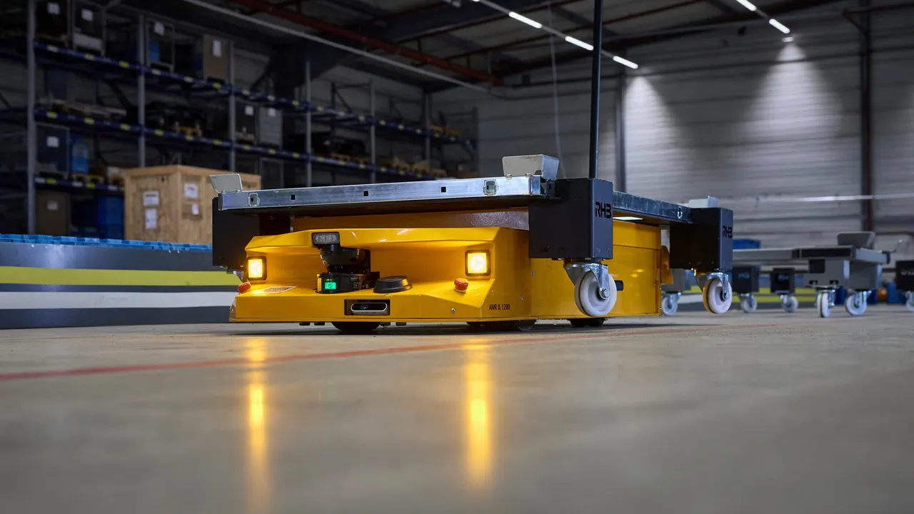 AMR IL 1200 unter einem vorhandenen Cart mit Rollen, weitere Carts im Hintergrund
